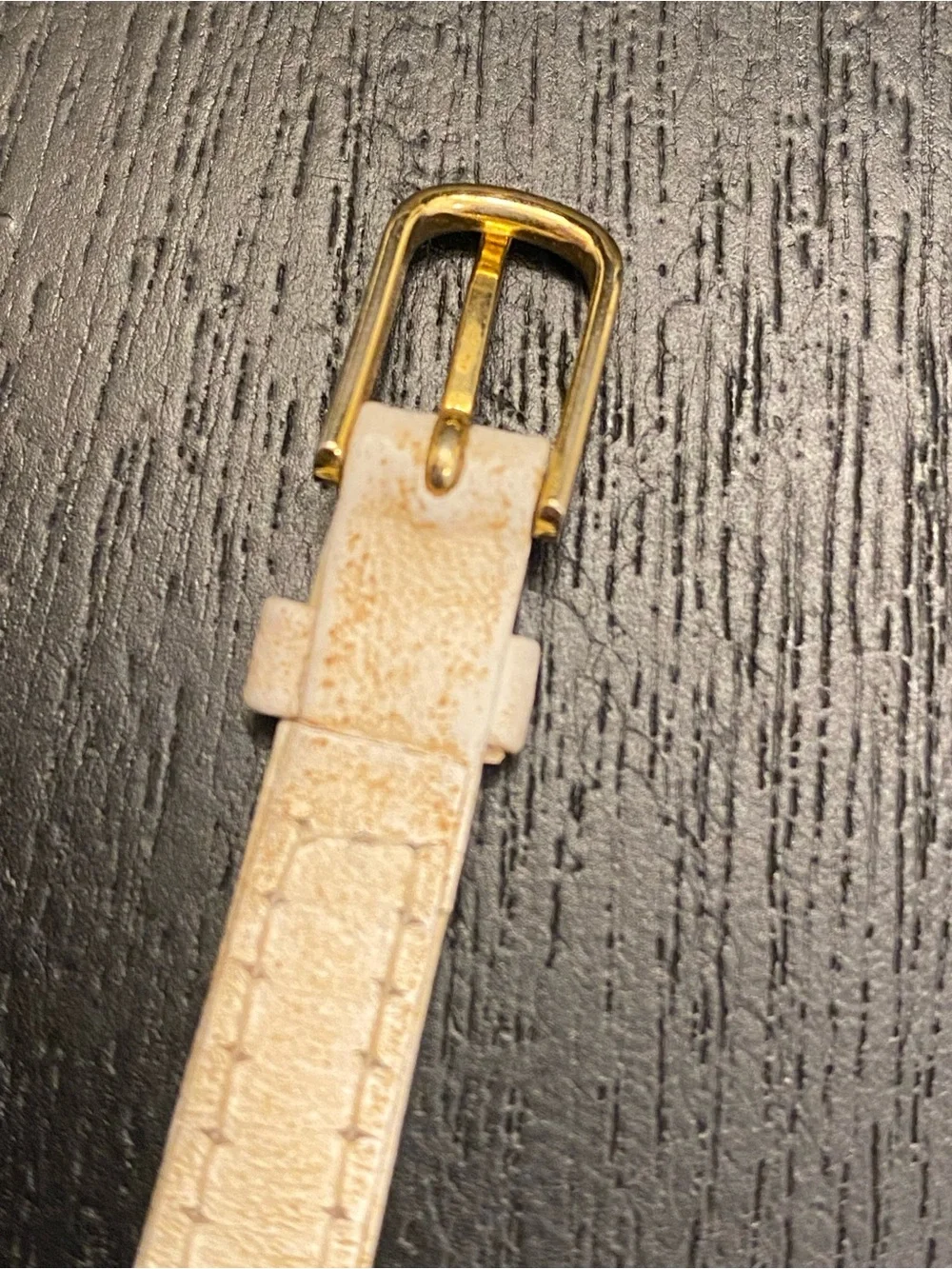 Park Lane Gold-Tone Half-Hexagon Watch with White Leather Strap